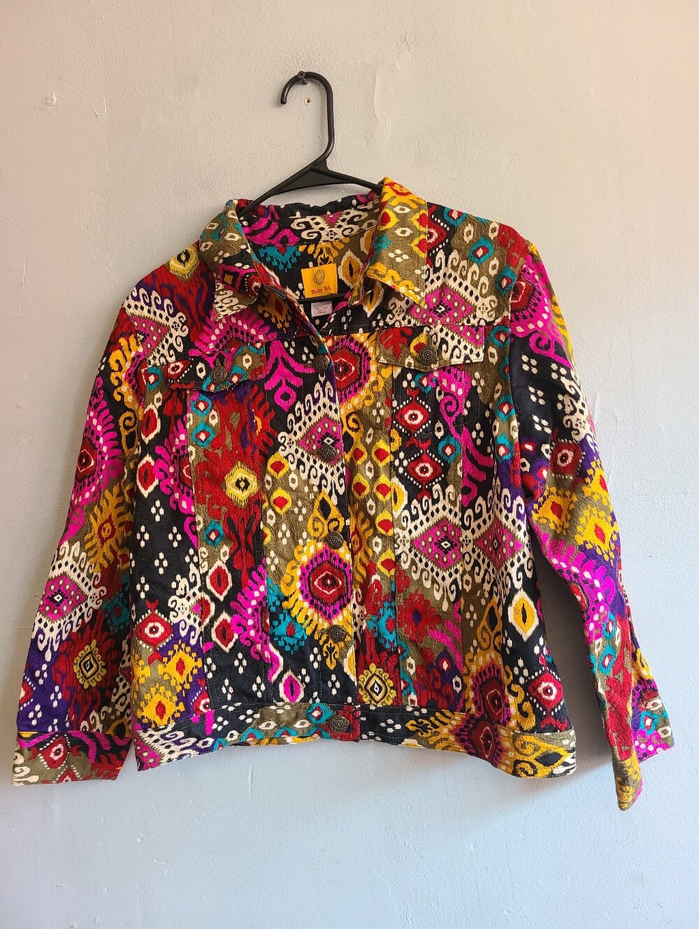 Women's large 12 Ruby Rd colorful bright mandala print cotton button up jacket